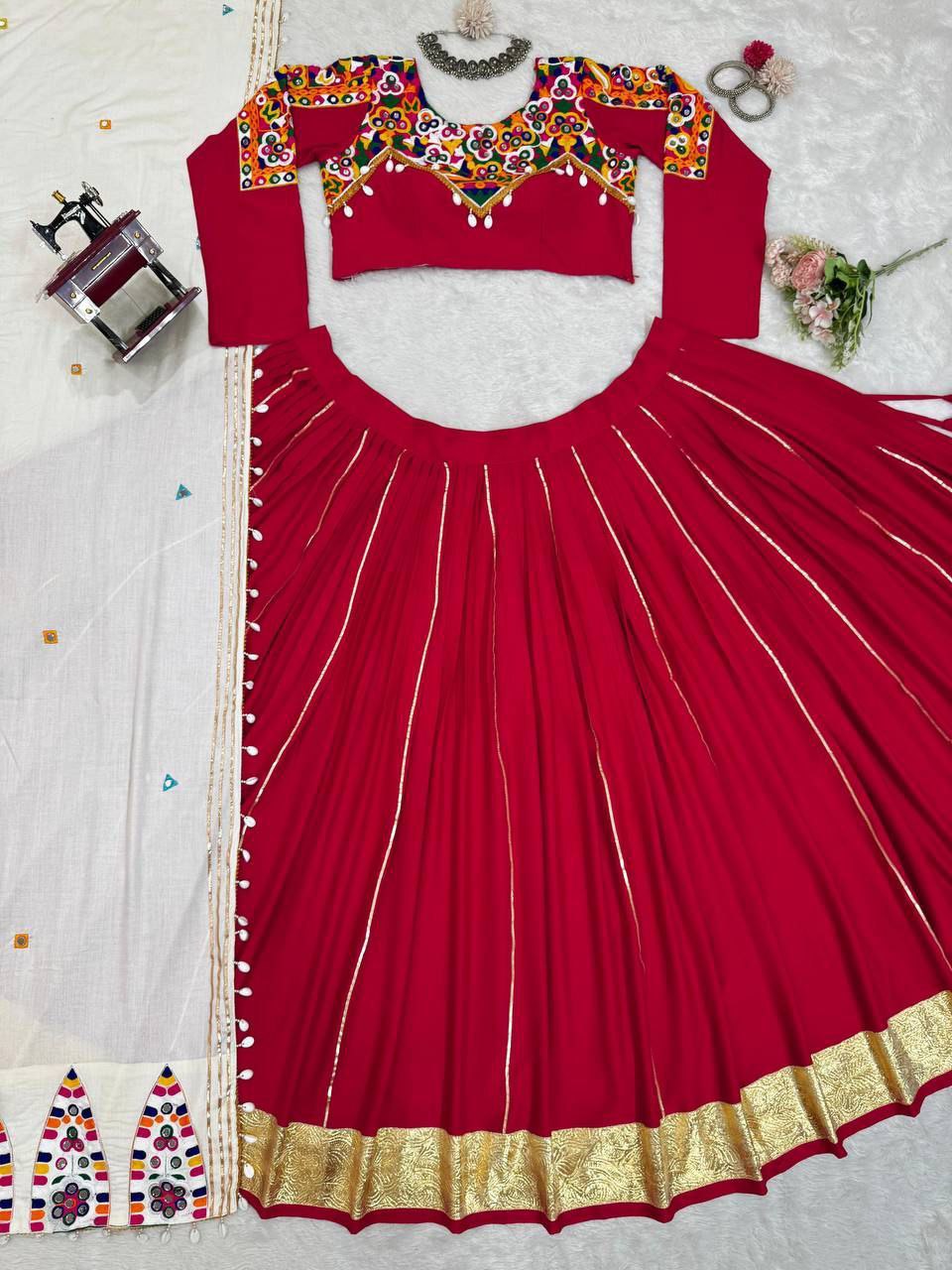 Reyon Silk Lehenga, Semi-Stitched Lehenga, Mirror Work Lehenga, Kodi Lace Lehenga Choli, Chinestitch Embroidery, Golden Pata Lehenga, Silver Pati Work, Ethnic Wear 2025, Traditional Indian Outfit, Real Mirror Embellished Choli, Lehenga with Dupatta Set, Festive Lehenga Choli