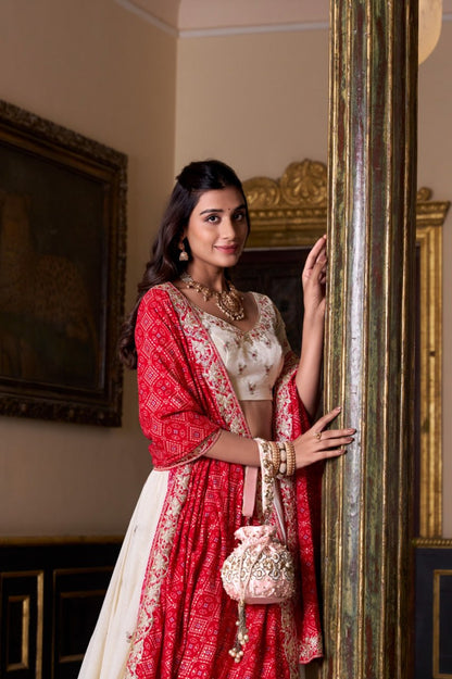 Off White Party Wear Lehenga Choli with Sequins