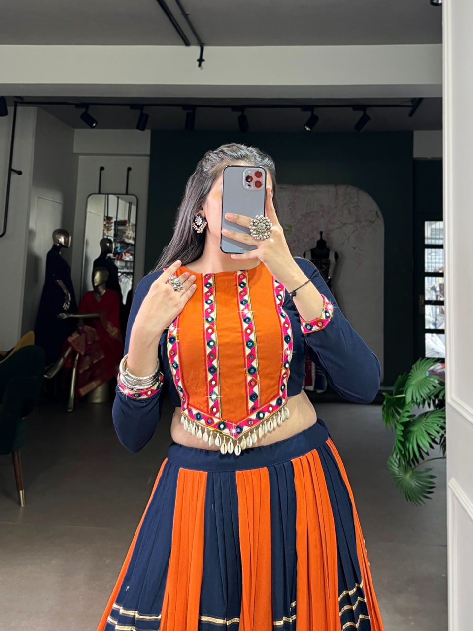 Pure Rayon Mirror Gamthi Work Chaniya Choli for Navratri & Gota Patti Lace