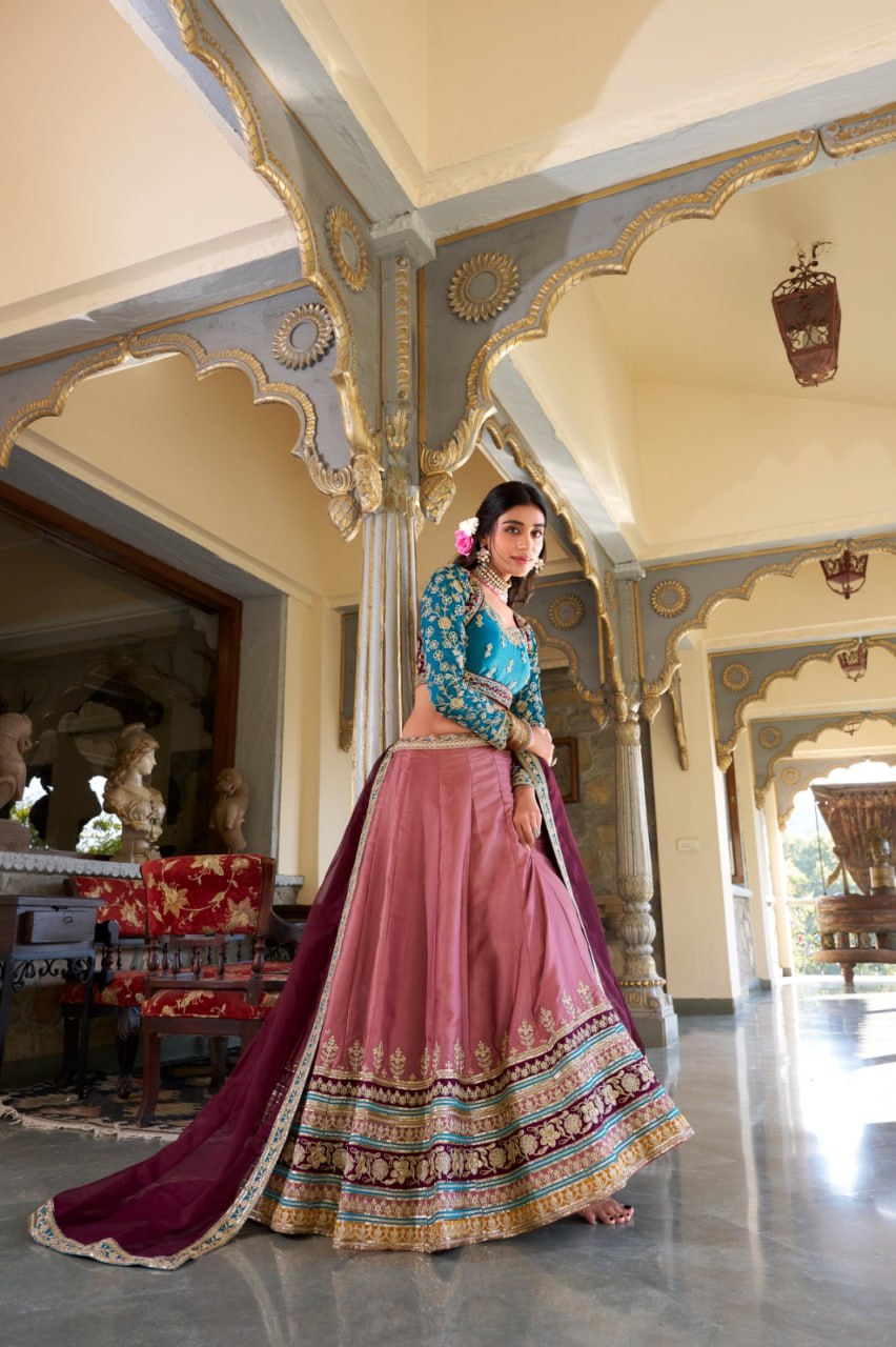 Designer Peach Bridesmaid Lehenga Choli with Sequins & Dupatta