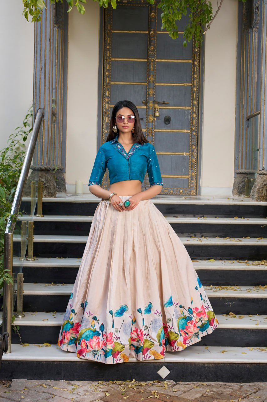 Floral Print Co-ord set Lehenga with Hand Mirror Work