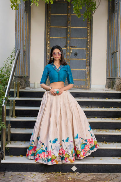 Floral Print Co-ord set Lehenga with Hand Mirror Work