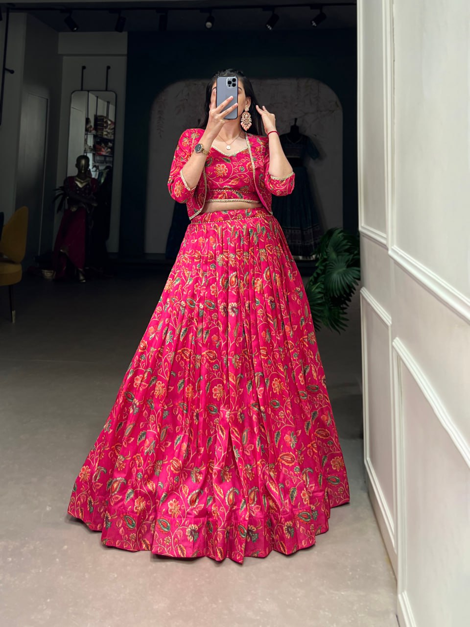Floral Print Wedding Chaniya Choli with Gota Patti & Koti – 3 Piece