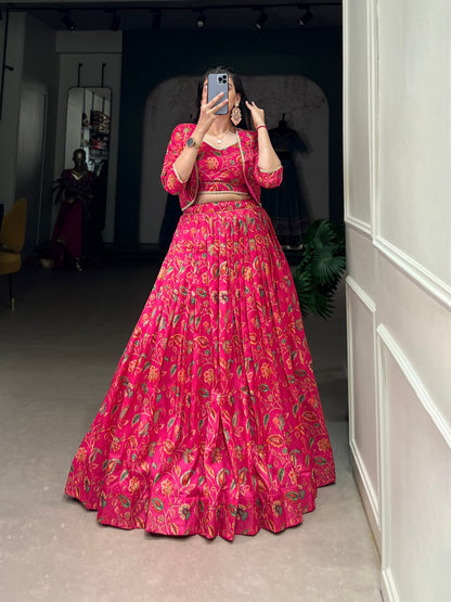 Floral Print Wedding Chaniya Choli with Gota Patti & Koti – 3 Piece
