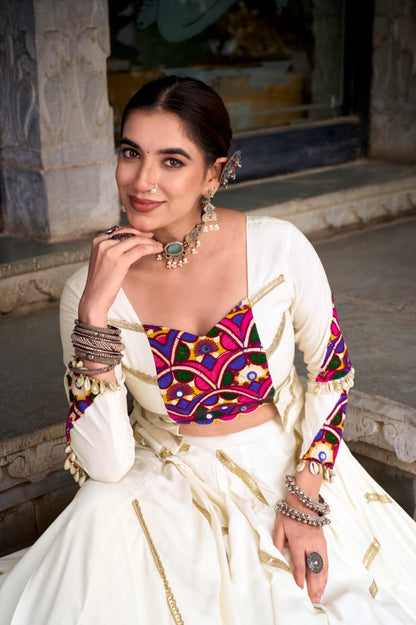 White Mirror Work Gamthi Chaniya Choli for Navratri