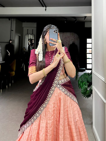 Zari Chex Lehenga Choli Set with Embroidered Dupatta