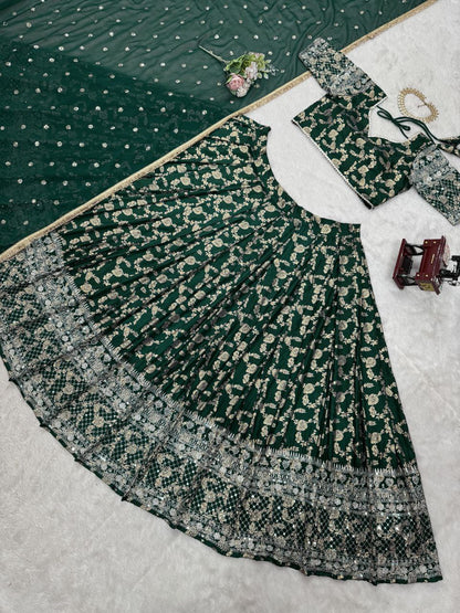Jimi Choo Lehenga, Thread Work Lehenga, Lace Border Dupatta, Full Stitch Lehenga, Cancan Lehenga, Lightweight Lehenga, Indian Ethnic Wear, Wedding Lehenga, Festive Lehenga, 3 Meter Flair Lehenga, Unstitched Blouse, Traditional Lehenga Choli, Designer Choli Set, Micro Inner Lehenga