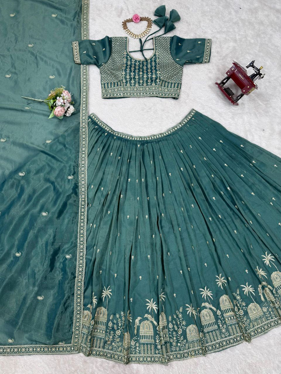 Simmer Silk Sequin Lehenga Choli with Lace Dupatta – 3 Mtr Flair