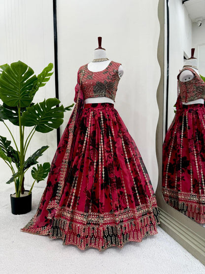 Tabby Organza Lehenga, Sequin Work Lehenga, Organza Choli Set, Full Stitch Lehenga, Lace Border Dupatta, Lightweight Lehenga, Wedding Lehenga Choli, Festive Ethnic Wear, Designer Organza Lehenga, Traditional Lehenga Choli, 3 Meter Flair Lehenga, Unstitched Blouse, Micro Inner Lehenga
