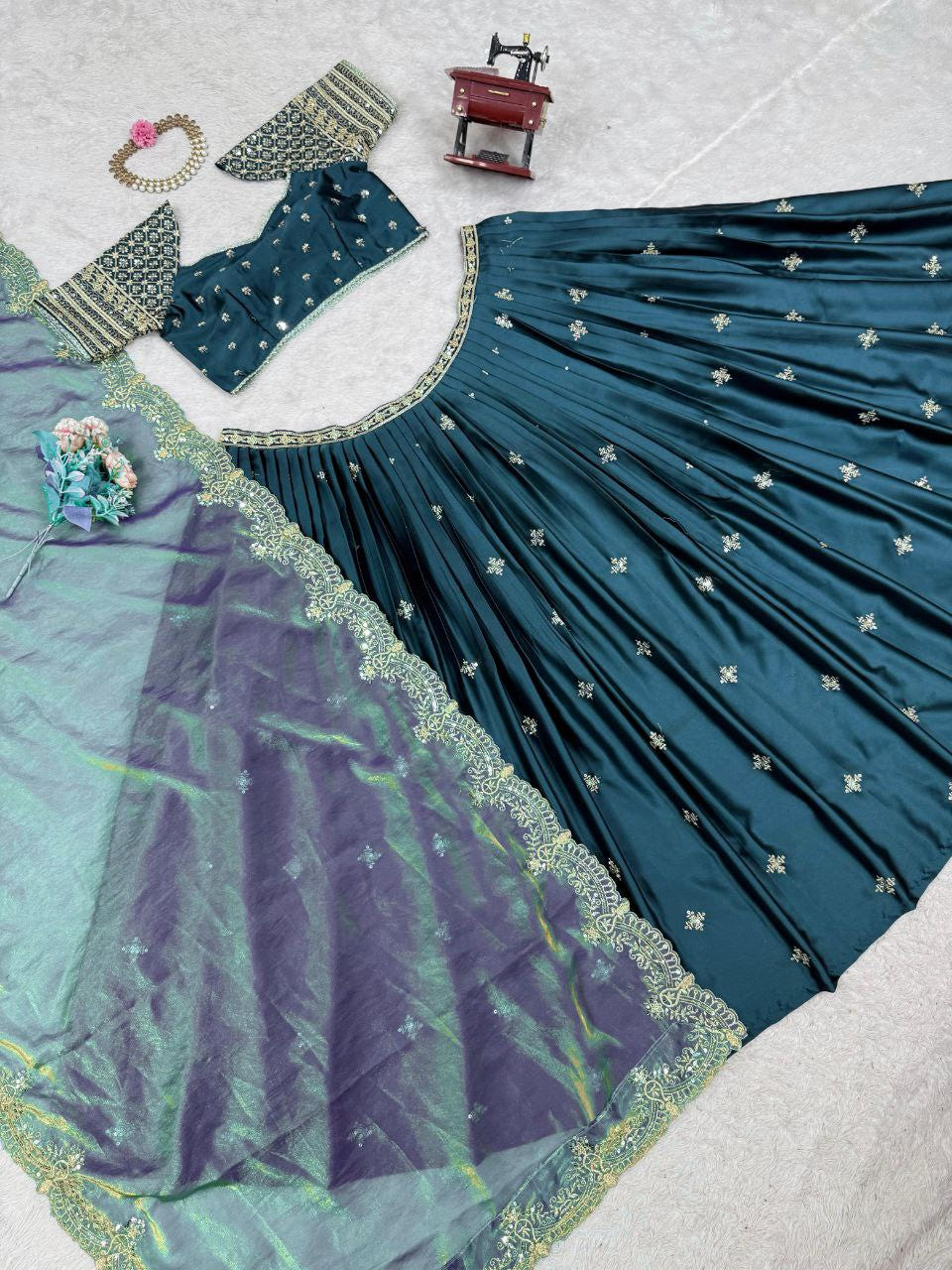 Japan Satin Lehenga, Sequin Lehenga Choli, Thread Work Lehenga, Cutwork Dupatta, Fendi Silk Dupatta, 3.5 Meter Flair Lehenga, Full Stitch Lehenga, Side Zip Lehenga, Unstitched Blouse, Lightweight Lehenga Choli, Wedding Wear, Festive Ethnic Outfit, Designer Lehenga Set, Traditional Indian Wear