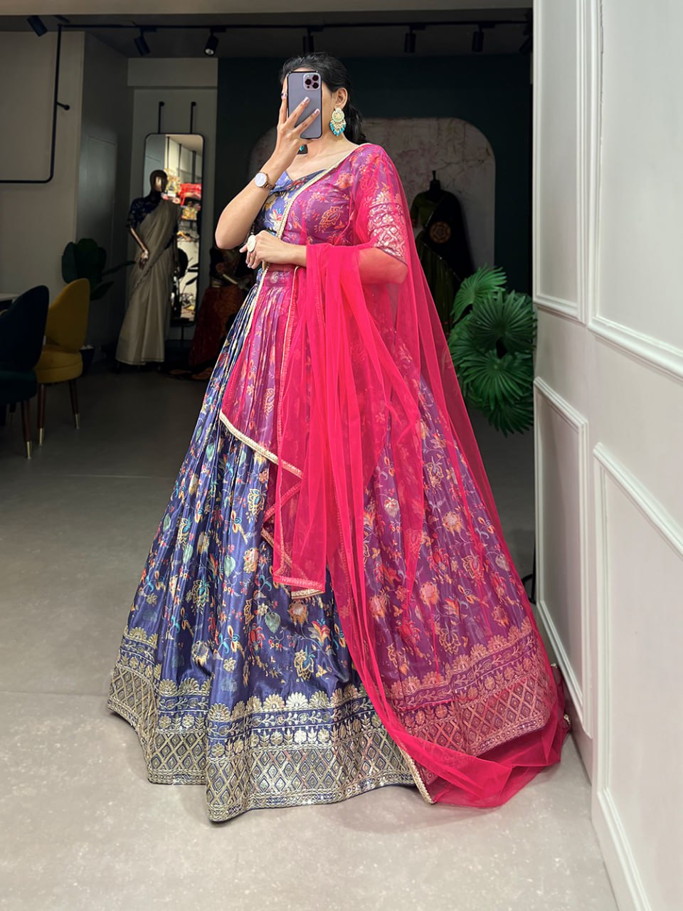 Bridesmaid Lehenga 2025, Chinon Embroidered Lehenga, Digital Print Lehenga, Sequin Work Lehenga, Chinon Blouse Fabric, Unstitched Blouse, Net Dupatta with Lace, Canvas Flair Lehenga, 3.5 Meter Flare Lehenga, Stitched Lehenga Choli, Wedding Guest Outfit, Festive Indian Wear, Elegant Bridesmaid Outfit