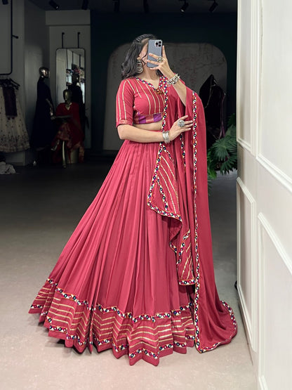 Light Pink Rayon Original Mirror Work Gamthi Lehenga Choli