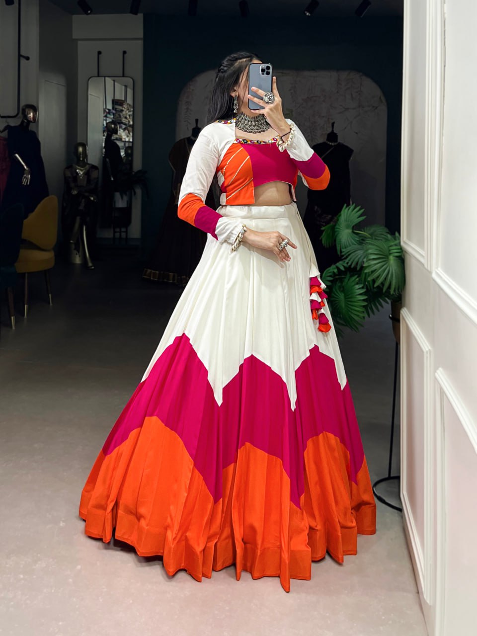 Pure Rayon Navratri Lehenga, Gamthi Work Lehenga Choli, Mirror Work Navratri Outfit, Gota Patti Blouse Lehenga Choli, Stitched Rayon Lehenga for Women, Traditional Navratri Chaniya Choli, Designer Lehenga Choli 2025, Festival Wear Lehenga for Garba, Cowrie Lace Work Lehenga Choli, Women’s Ethnic Wear for Navratri