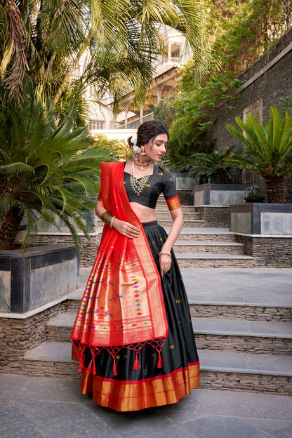 Black Premium Paithani Lehenga Choli with Zari Weaving Work