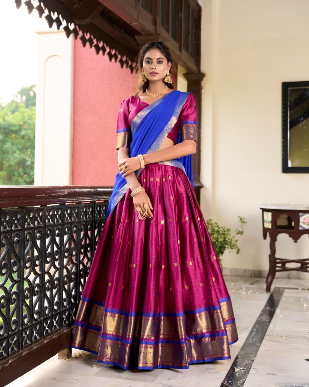 Pink Cotton Silk Paithani Bridesmaid Lehenga Choli with Dupatta