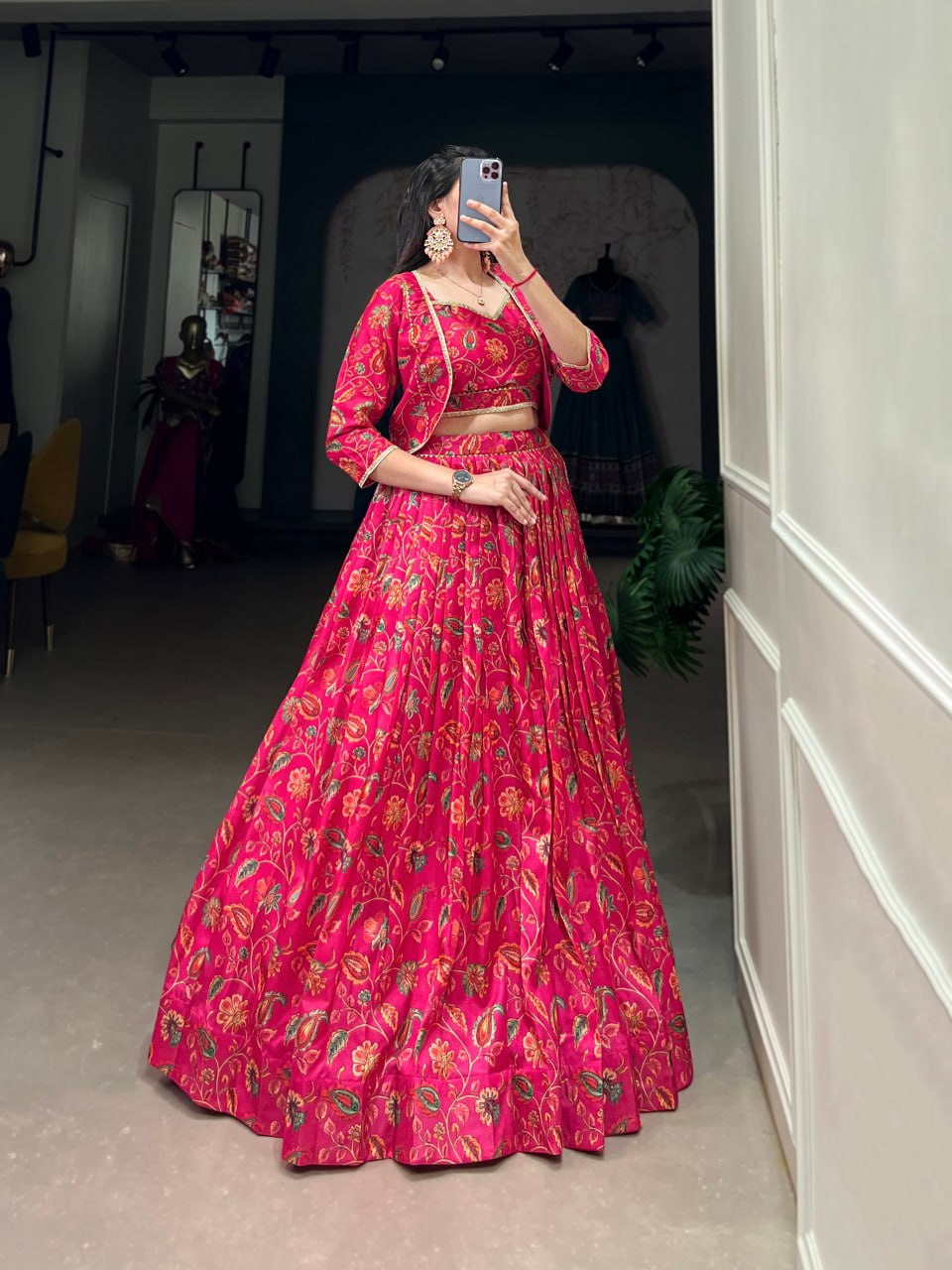 Floral Print Wedding Chaniya Choli with Gota Patti & Koti – 3 Piece