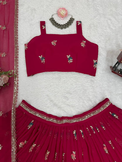 Georgette Lehenga, Sequin Thread Lehenga, Coding Dori Work Choli, Full Stitch Lehenga, Lehenga with Cancan, Micro Inner Lehenga, Party Wear Lehenga, Indian Ethnic Wear, Wedding Lehenga, Dupatta with Lace Border, 3 Meter Flare Lehenga, Designer Lehenga Set, Unstitched Choli