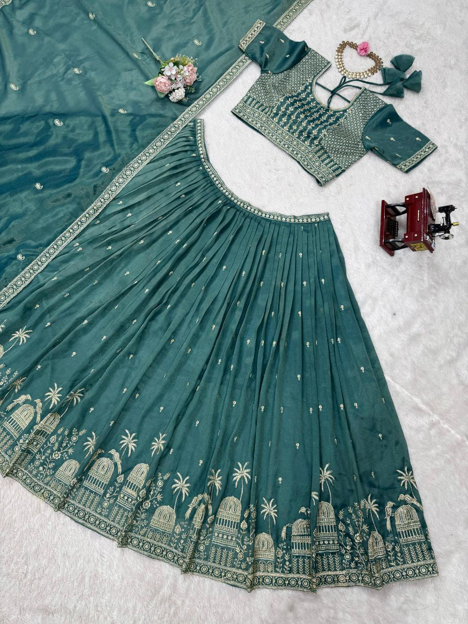 Simmer Silk Sequin Lehenga Choli with Lace Dupatta – 3 Mtr Flair