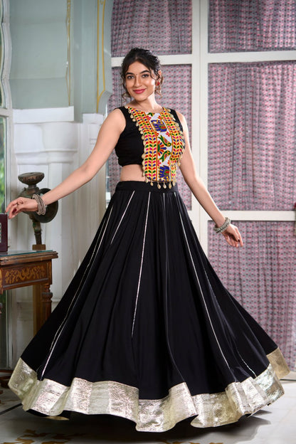Navratri Lehenga 2025, Gamthi Work Blouse, Rayon Lehenga Choli, Kodi Lace Blouse, Gotta Patti Lehenga, Cowrie Work Choli, Stitched Navratri Lehenga, Traditional Garba Outfit, Dandiya Lehenga, 6 Meter Flare Lehenga, Festive Indian Wear, Ready to Wear Lehenga, Canvas Lined Lehenga