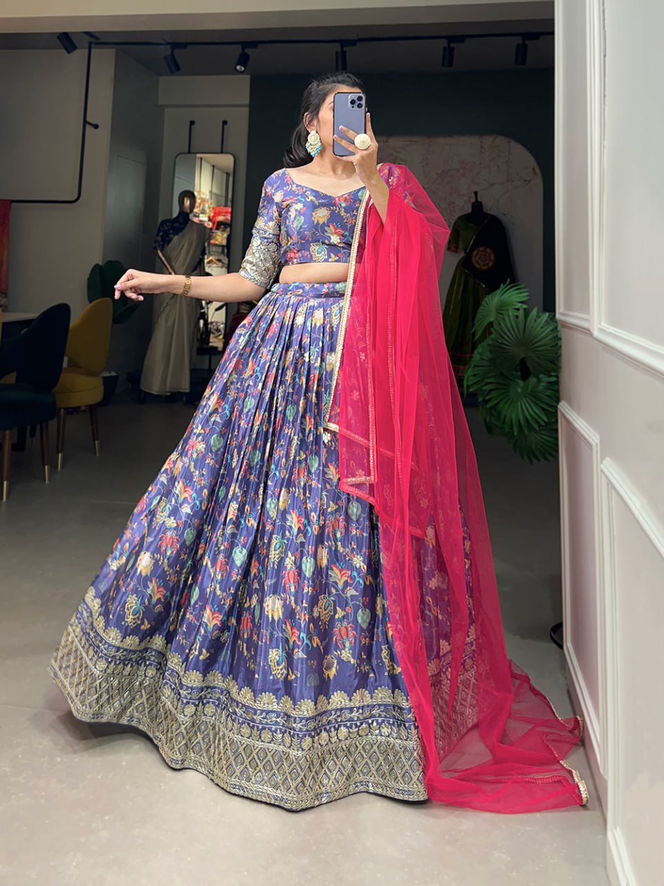 Bridesmaid Lehenga 2025, Chinon Embroidered Lehenga, Digital Print Lehenga, Sequin Work Lehenga, Chinon Blouse Fabric, Unstitched Blouse, Net Dupatta with Lace, Canvas Flair Lehenga, 3.5 Meter Flare Lehenga, Stitched Lehenga Choli, Wedding Guest Outfit, Festive Indian Wear, Elegant Bridesmaid Outfit
