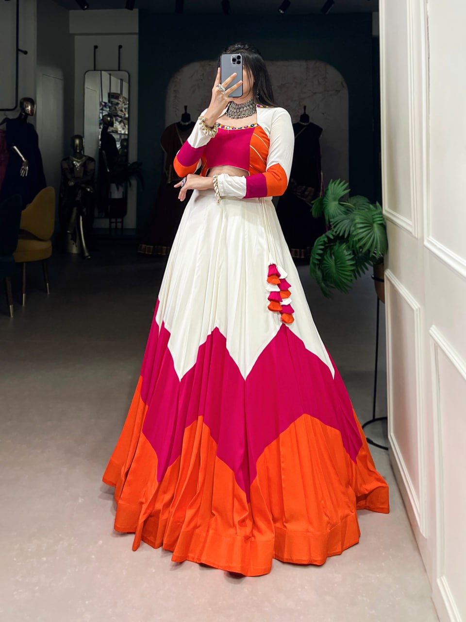 Pure Rayon Navratri Lehenga, Gamthi Work Lehenga Choli, Mirror Work Navratri Outfit, Gota Patti Blouse Lehenga Choli, Stitched Rayon Lehenga for Women, Traditional Navratri Chaniya Choli, Designer Lehenga Choli 2025, Festival Wear Lehenga for Garba, Cowrie Lace Work Lehenga Choli, Women’s Ethnic Wear for Navratri