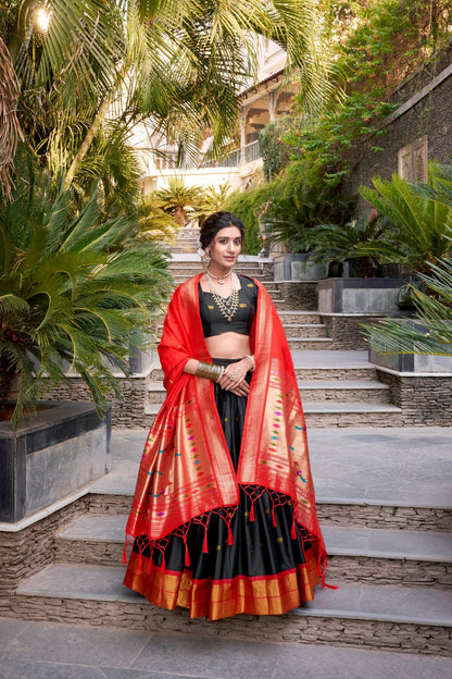 Black Premium Paithani Lehenga Choli with Zari Weaving Work