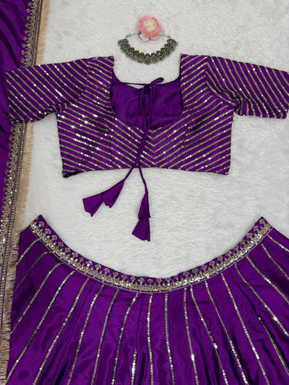 Chinon Silk Lehenga, Sequin Lehenga Choli, Thread Work Lehenga, Full Stitch Lehenga, Lace Border Dupatta, Side Zip Lehenga, 3 Meter Flair Lehenga, Unstitched Blouse, Wedding Wear Lehenga, Festive Ethnic Wear, Lightweight Lehenga Choli, Designer Lehenga Set, Traditional Indian Outfit
