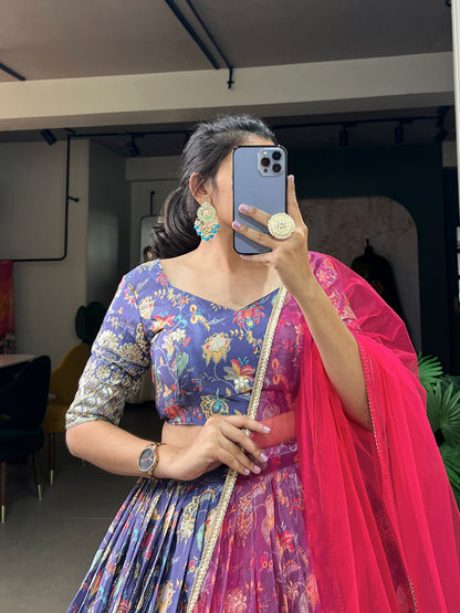 Bridesmaid Lehenga 2025, Chinon Embroidered Lehenga, Digital Print Lehenga, Sequin Work Lehenga, Chinon Blouse Fabric, Unstitched Blouse, Net Dupatta with Lace, Canvas Flair Lehenga, 3.5 Meter Flare Lehenga, Stitched Lehenga Choli, Wedding Guest Outfit, Festive Indian Wear, Elegant Bridesmaid Outfit