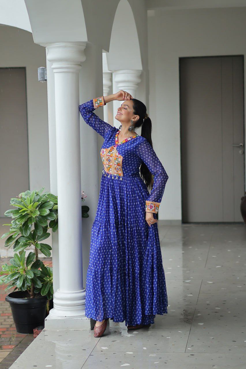 Bandhani Print Kutchi Work Navratri Gown