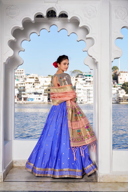 Blue Paithani Traditional Lehenga Choli with Dupatta & Zari Weaving