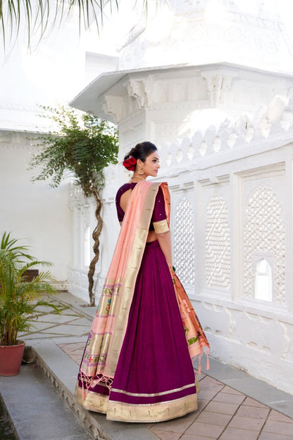 Wine Designer Paithani Wedding Lehenga Choli in Vichitra Silk with Jacquard Silk Dupatta