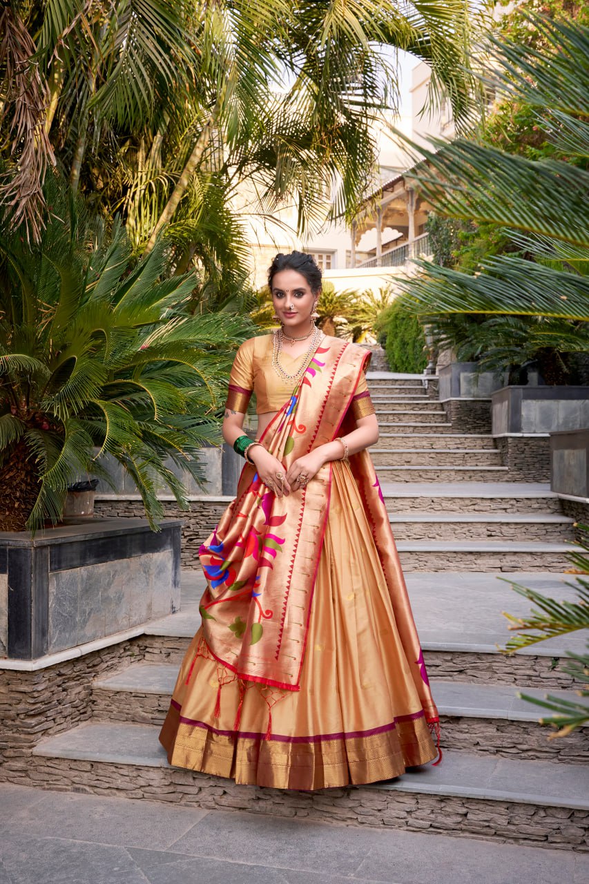 Chiku Premium Paithani Lehenga Choli with Zari Weaving Work