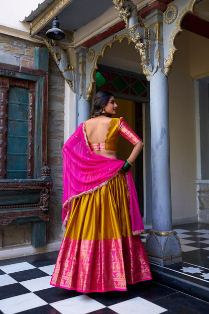 Designer Yellow Lehenga Choli with Zari Weaving & Dupatta