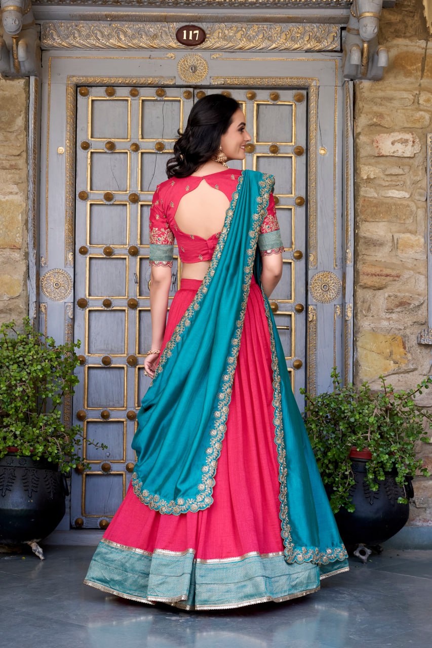 Rose Pink Party Wear Lehenga Choli with Zari Weaving & Dupatta
