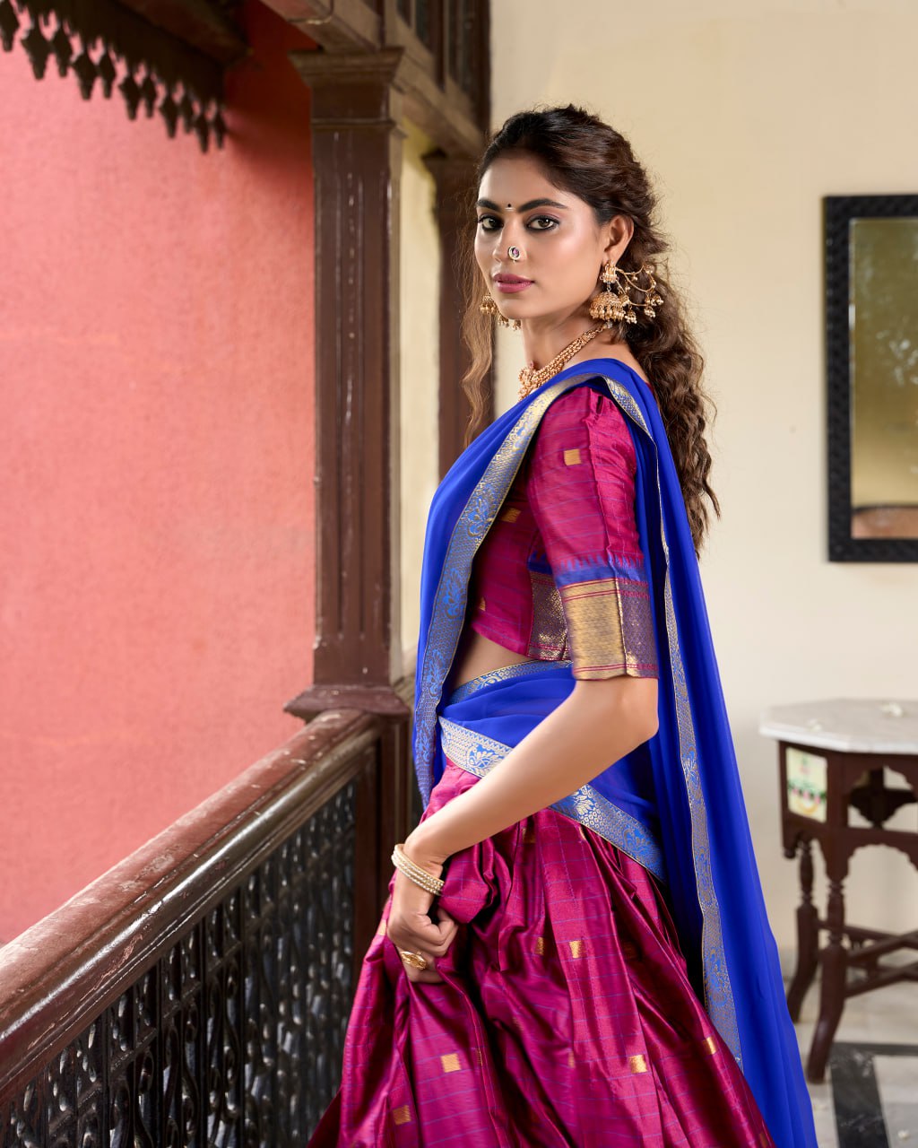 Pink Cotton Silk Paithani Bridesmaid Lehenga Choli with Dupatta