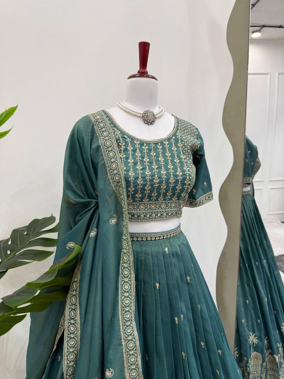 Simmer Silk Sequin Lehenga Choli with Lace Dupatta – 3 Mtr Flair