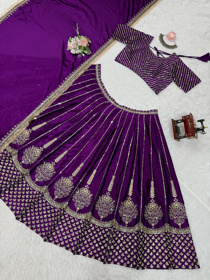 Chinon Silk Lehenga, Sequin Lehenga Choli, Thread Work Lehenga, Full Stitch Lehenga, Lace Border Dupatta, Side Zip Lehenga, 3 Meter Flair Lehenga, Unstitched Blouse, Wedding Wear Lehenga, Festive Ethnic Wear, Lightweight Lehenga Choli, Designer Lehenga Set, Traditional Indian Outfit