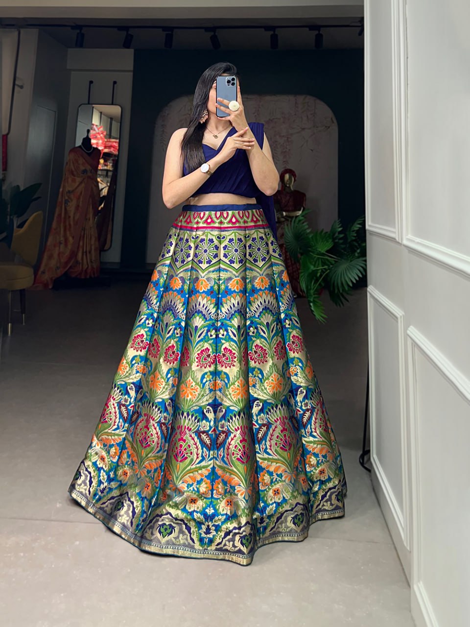 Banarasi Silk Lehenga, Zari Weaving Lehenga, Blouse with Attached Dupatta, Traditional Wedding Lehenga, Stitched Banarasi Lehenga, Canvas Lehenga Choli, Georgette Blouse, Heart Neck Blouse, Indian Ethnic Wear, Festive Lehenga Choli, Semi Bridal Lehenga, Shaadi Season Outfit, Banarasi Lehenga 2025