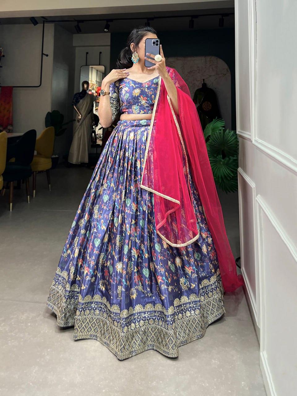 Bridesmaid Lehenga 2025, Chinon Embroidered Lehenga, Digital Print Lehenga, Sequin Work Lehenga, Chinon Blouse Fabric, Unstitched Blouse, Net Dupatta with Lace, Canvas Flair Lehenga, 3.5 Meter Flare Lehenga, Stitched Lehenga Choli, Wedding Guest Outfit, Festive Indian Wear, Elegant Bridesmaid Outfit