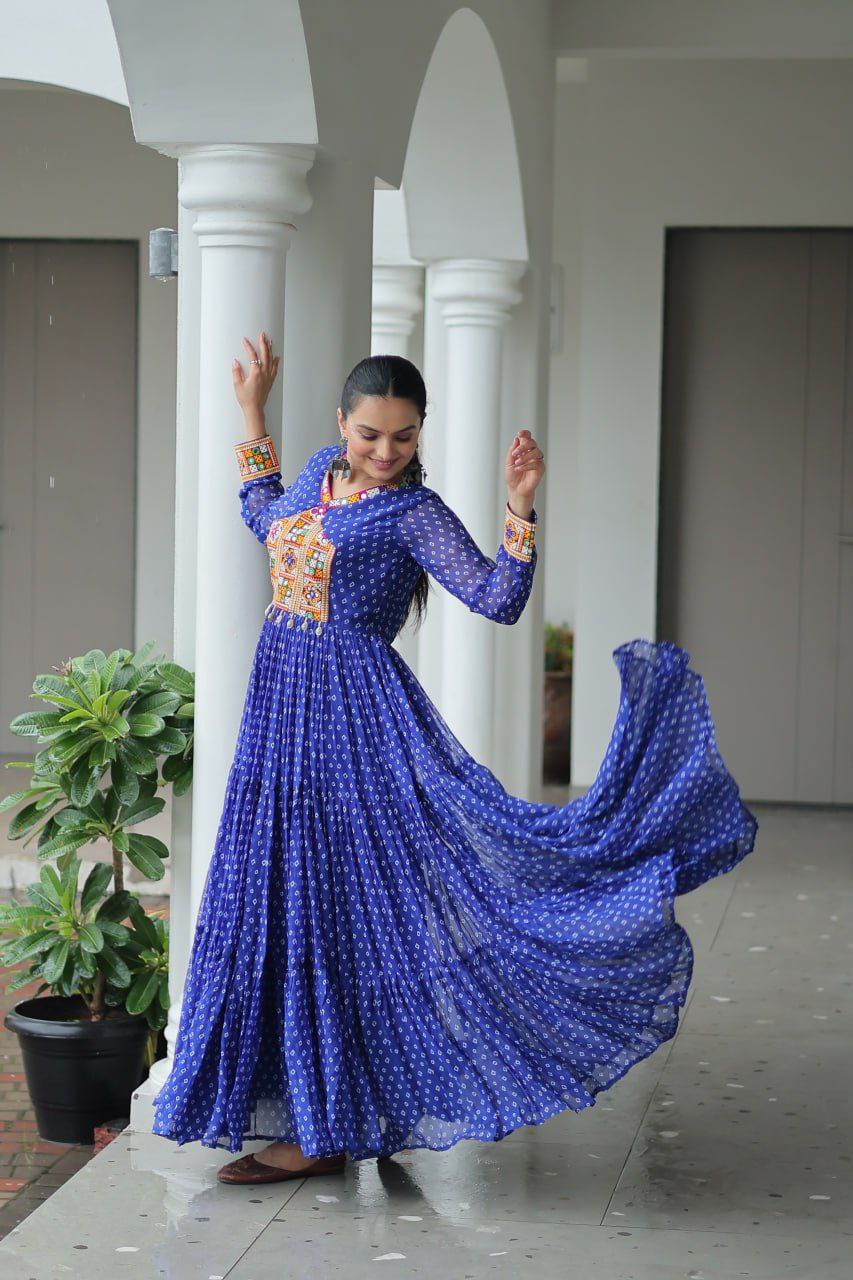Bandhani Print Kutchi Work Navratri Gown