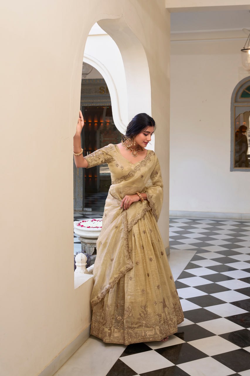Off White Wedding Lehenga Choli with Sequins