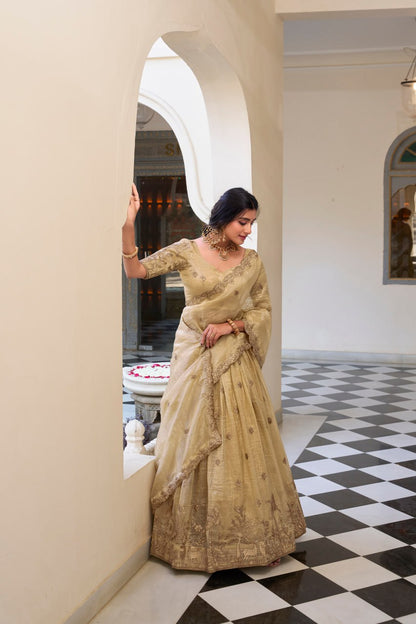 Off White Wedding Lehenga Choli with Sequins
