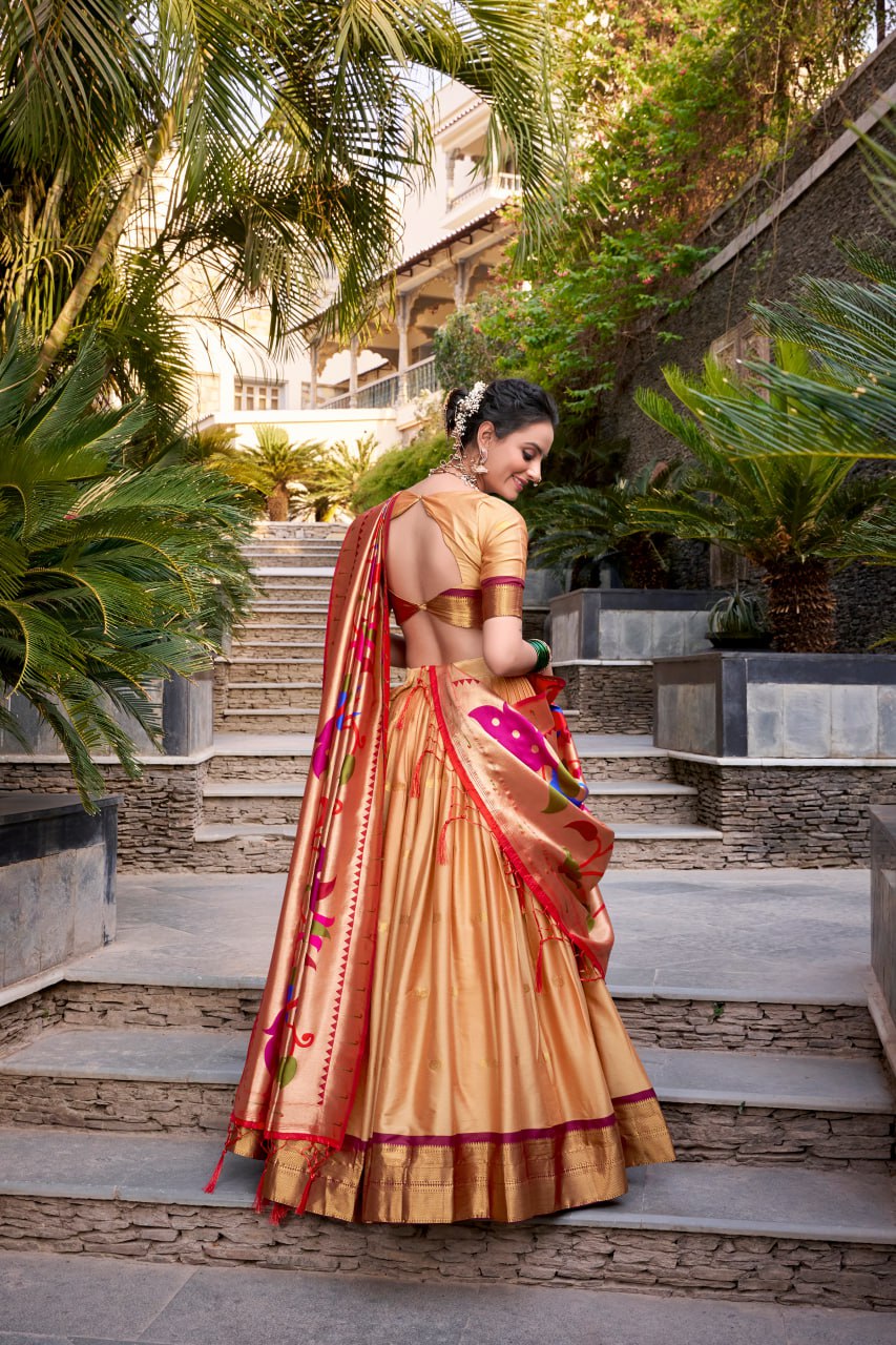 Chiku Premium Paithani Lehenga Choli with Zari Weaving Work