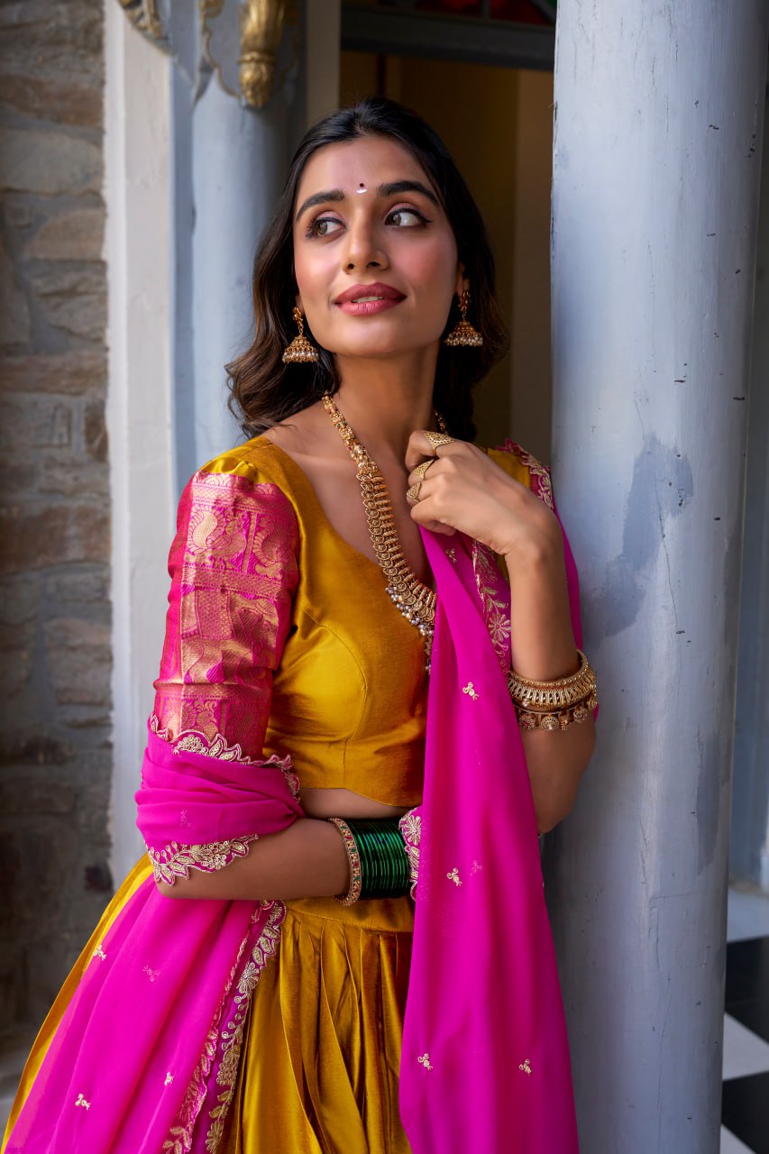 Designer Yellow Lehenga Choli with Zari Weaving & Dupatta