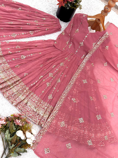 Pink Designer Crunchy Silk Top Bottom and Dupatta For Party Wear