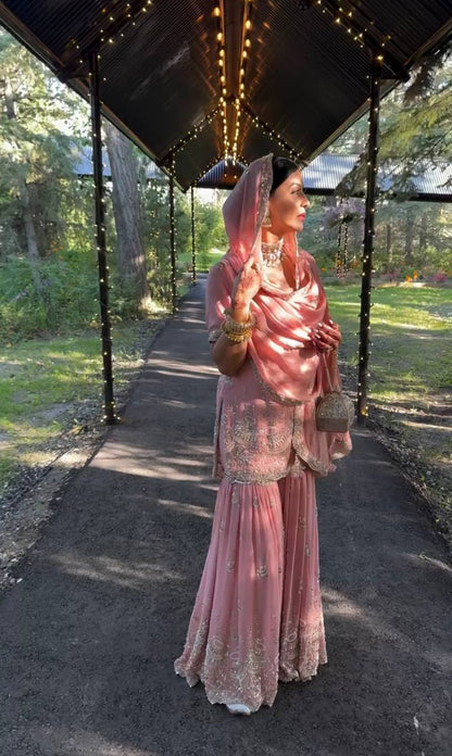 Pink Designer Georgette Sharara Plazzo Top and Dupatta For Party Wear