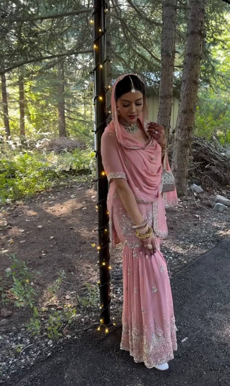Pink Designer Georgette Sharara Plazzo Top and Dupatta For Party Wear