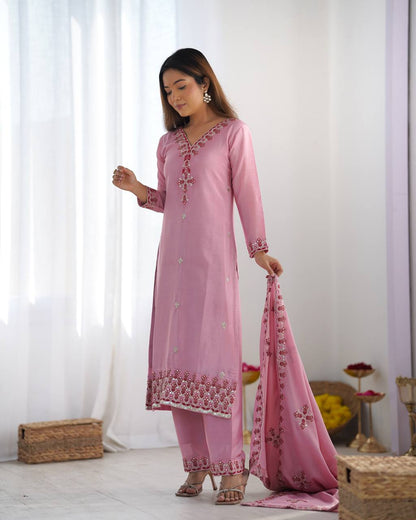 Pink Designer Heavy Chinnon Silk Top and Dupatta For Party Wear