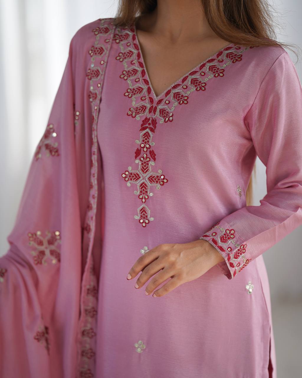 Pink Designer Heavy Chinnon Silk Top and Dupatta For Party Wear