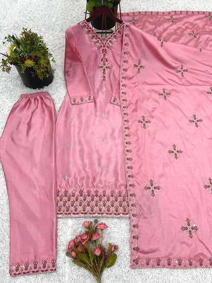 Pink Designer Heavy Chinnon Silk Top and Dupatta For Party Wear